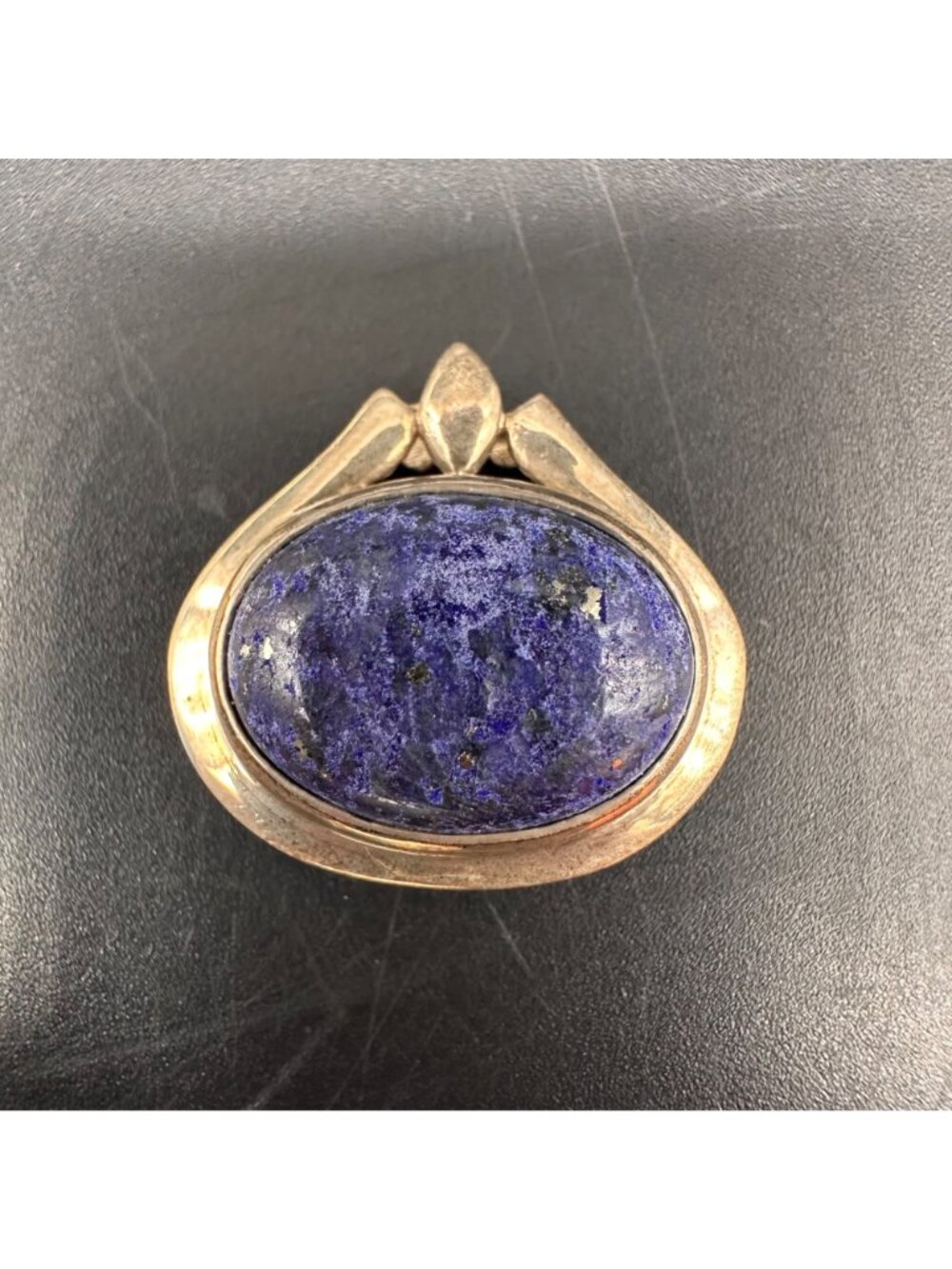 Vintage Sterling Silver Lapis Lazuli Modernist Slide Oval Pendant Blue Western - Picture 3 of 11